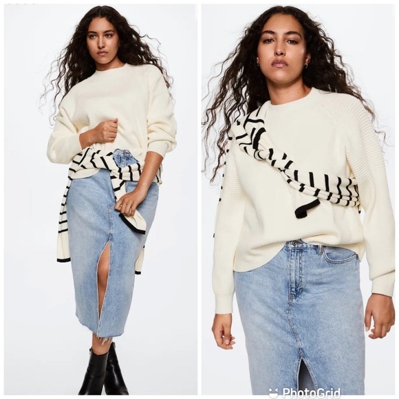 Mango High collar ribbed knit sweater in Ecru New with Tags! - Picture 2 of 5